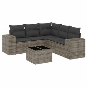 vidaXL 6 Piece Garden Sofa Set with Cushions Grey Poly Rattan