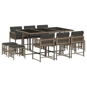 vidaXL 11 Piece Garden Dining Set with Cushions Grey Poly Rattan