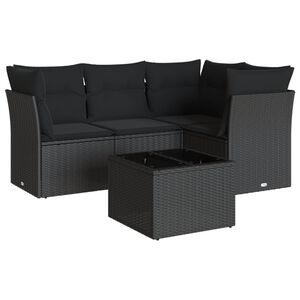 vidaXL 5 Piece Garden Sofa Set with Cushions Black Poly Rattan