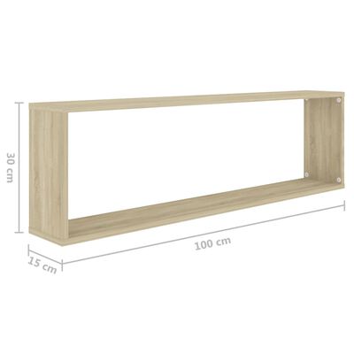 vidaXL Wall Cube Shelf 6 pcs White&Sonoma Oak 100x15x30 cm Engineered Wood