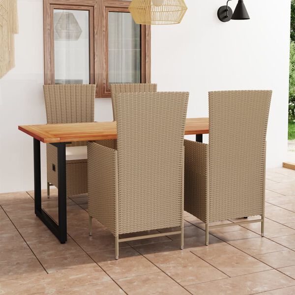 vidaXL 5 Piece Garden Dining Set with Cushions Poly Rattan Beige