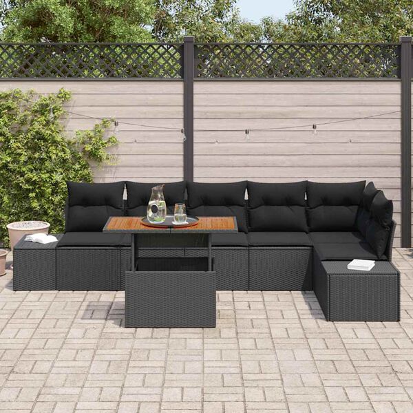 vidaXL Garden Sofa Set with Storage 7 pcs Black Poly rattan