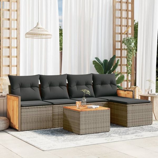 vidaXL 6 Piece Garden Sofa Set with Cushions Grey Poly Rattan