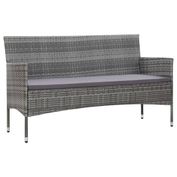 vidaXL 3-Seater Garden Sofa with Cushions Grey Poly Rattan