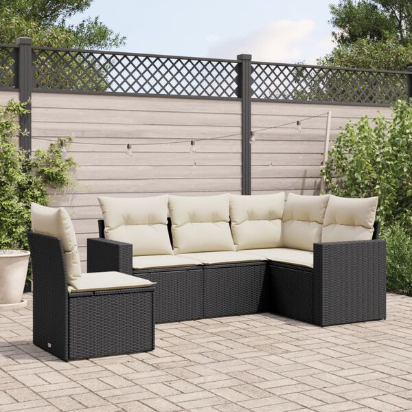 vidaXL 5 Piece Garden Sofa Set with Cushions Black Poly Rattan
