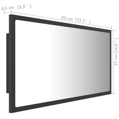 vidaXL LED Bathroom Mirror Grey 80x8.5x37 cm Acrylic