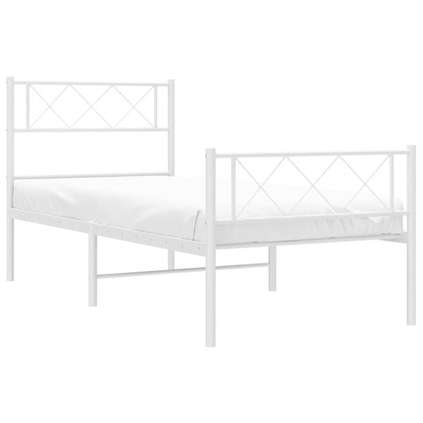 vidaXL Metal Bed Frame without Mattress with Footboard White 107x203cm