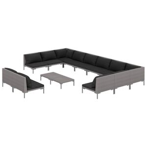 vidaXL 13 Piece Garden Lounge Set with Cushions Poly Rattan Dark Grey