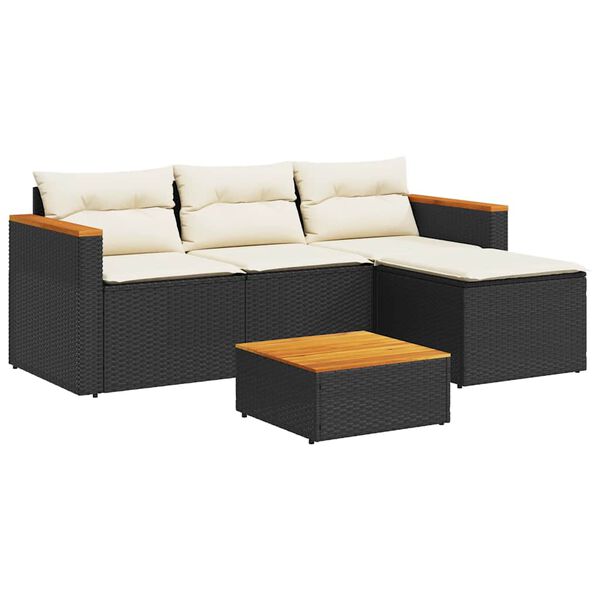 vidaXL 3 Piece Garden Sofa Set with Cushions Black Poly Rattan