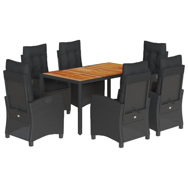 vidaXL 7 Piece Garden Dining Set with Cushions Black Poly Rattan
