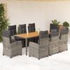 vidaXL 9 Piece Garden Dining Set with Cushions Grey Poly Rattan