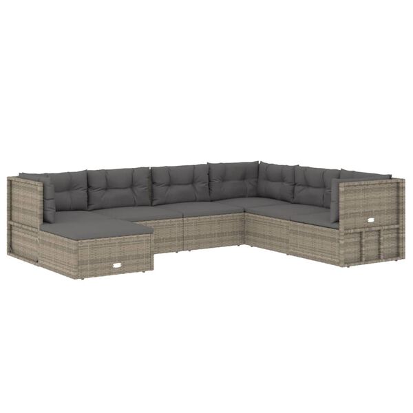 vidaXL 7 Piece Garden Lounge Set with Cushions Grey Poly Rattan