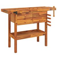 vidaXL Workbench with Drawers and Vices 124x52x83 cm Solid Wood Acacia