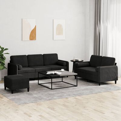 vidaXL 3 Piece Sofa Set with Pillows Black Velvet
