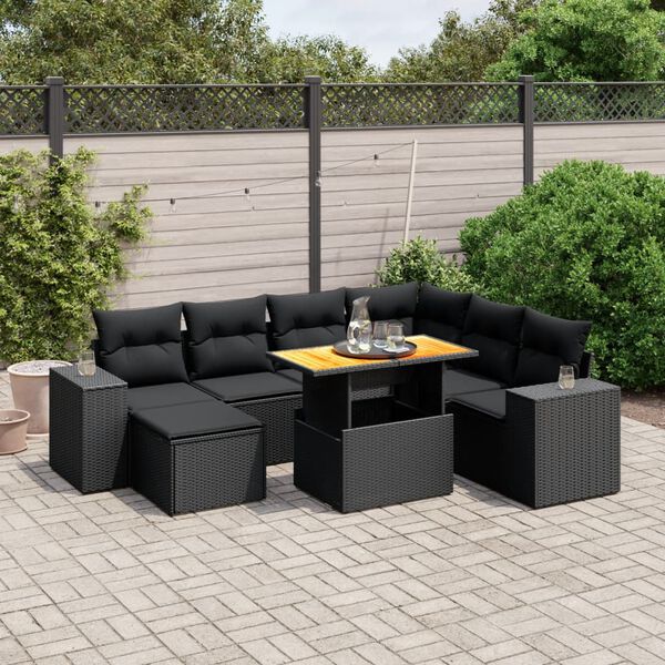 vidaXL 8 Piece Garden Sofa Set with Cushions Black Poly Rattan