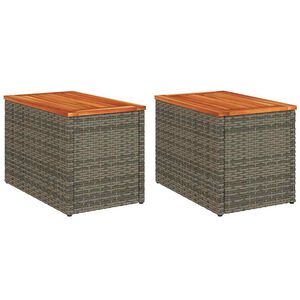 vidaXL Garden Side Tables 2pcs Grey 55x34x37cm Poly Rattan Solid Wood