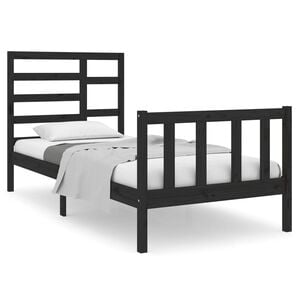 vidaXL Bed Frame | Black | Pine wood, Plywood | Single | Durable | Bed Frame