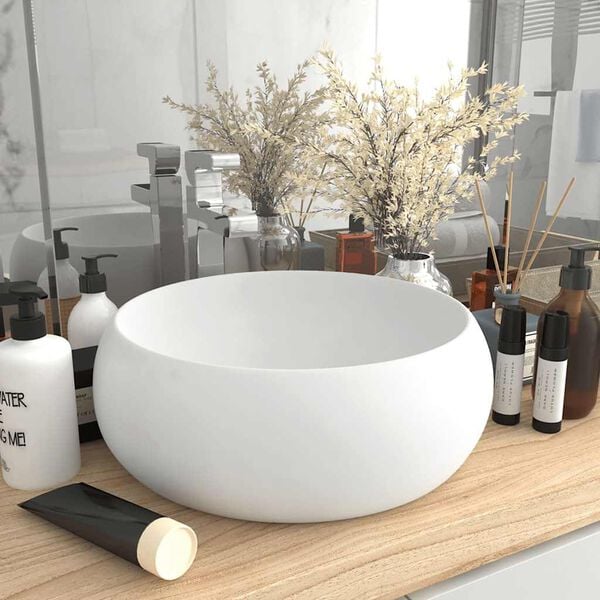 vidaXL Luxury Wash Basin Round Matt White 40x15 cm Ceramic