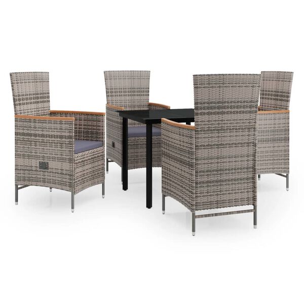 vidaXL 5 Piece Garden Dining Set with Cushions Grey