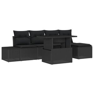 vidaXL Garden Sofa Set with Cushion 6 pcs Black Poly Rattan