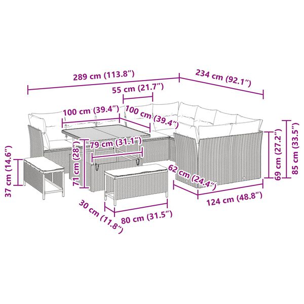 vidaXL Garden Sofa Set with Cushion with Storage 12 pcs Black