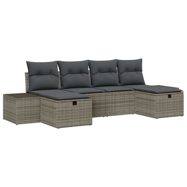 vidaXL Garden Sofa Set with Cushion 6 pcs Grey Poly Rattan