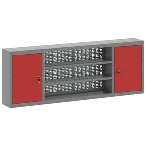 vidaXL Tool Cabinet with Shelf Red and Grey 150 x 20 x 55 cm Steel