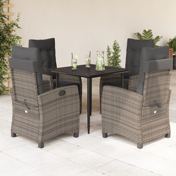 vidaXL 5 Piece Garden Dining Set with Cushions Grey Poly Rattan