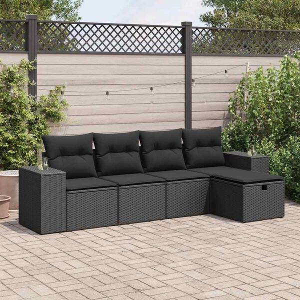 vidaXL 5 Piece Garden Sofa Set with Cushions Black Poly Rattan
