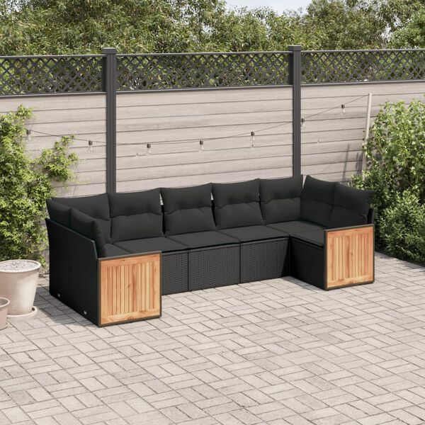vidaXL 7 Piece Garden Sofa Set with Cushions Black Poly Rattan