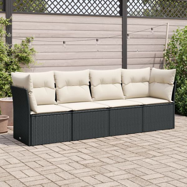 vidaXL 4 Piece Garden Sofa Set with Cushions Black Poly Rattan