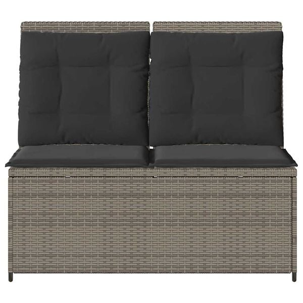 vidaXL Reclining Garden Bench with Cushions Grey Poly Rattan