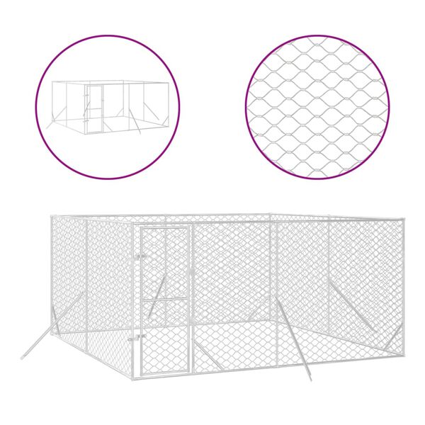 vidaXL Outdoor Dog Kennel Silver 4x4x2 m Galvanised Steel