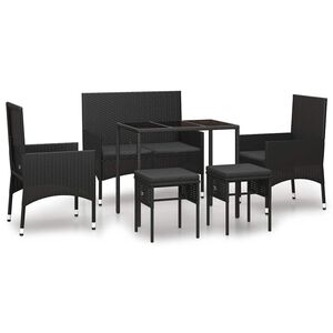 vidaXL 6 Piece Garden Lounge Set with Cushions Black Poly Rattan
