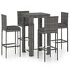 vidaXL 5 Piece Outdoor Bar Set with Cushions Poly Rattan Grey