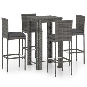 vidaXL 5 Piece Outdoor Bar Set with Cushions Poly Rattan Grey