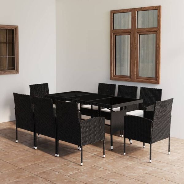 vidaXL 9 Piece Garden Dining Set Poly Rattan Black