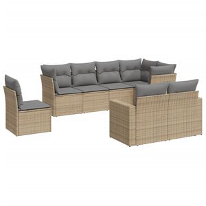 vidaXL 8 Piece Garden Sofa Set with Cushions Beige Poly Rattan