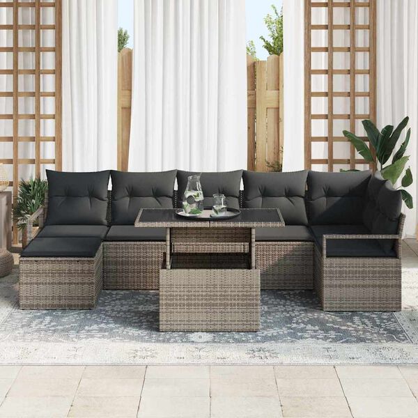 vidaXL Garden Sofa Set with Storage 8 pcs Grey Poly rattan