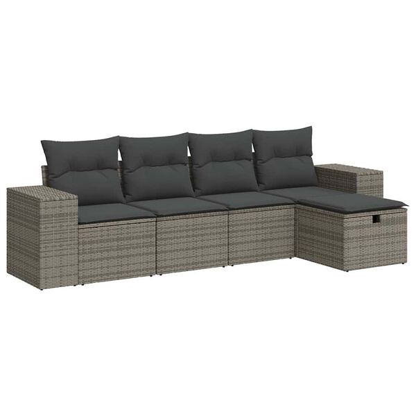 vidaXL 5 Piece Garden Sofa Set with Cushions Grey Poly Rattan
