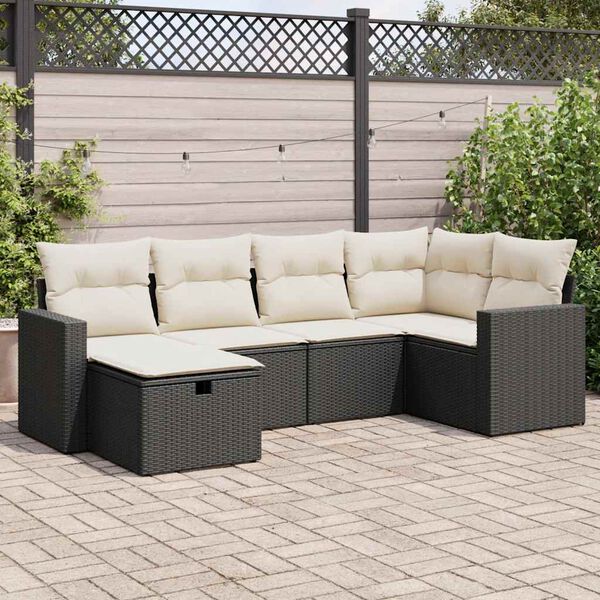 vidaXL 6 Piece Garden Sofa Set with Cushions Black Poly Rattan