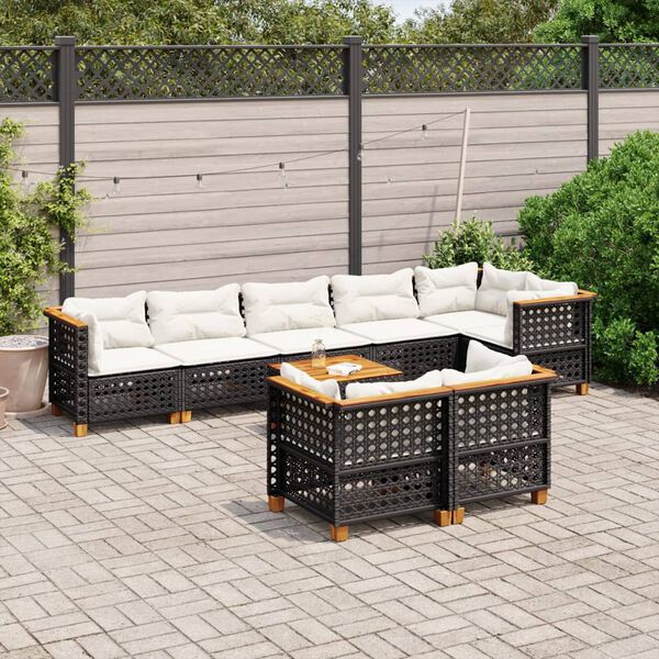 vidaXL 9 Piece Garden Sofa Set with Cushions Black Poly Rattan