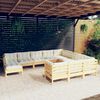 vidaXL 11 Piece Garden Lounge Set with Cream Cushions Pinewood