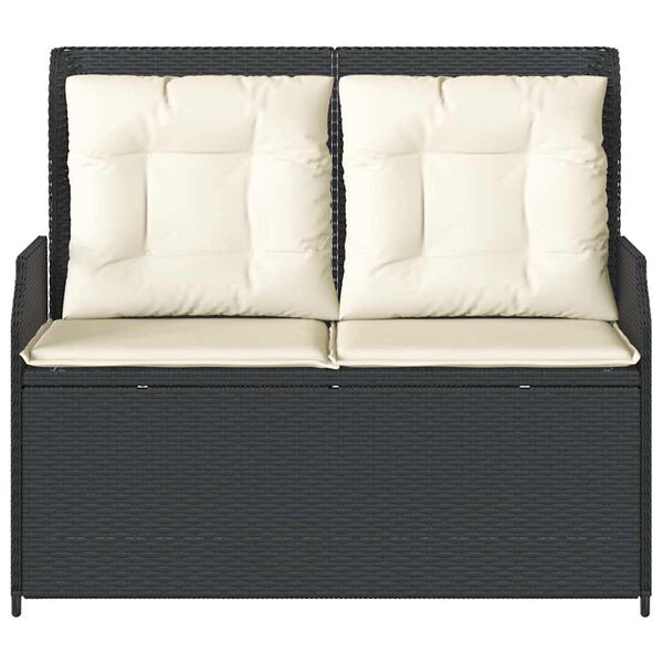 vidaXL Reclining Garden Bench with Cushions Black Poly Rattan