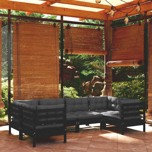 vidaXL 6 Piece Garden Lounge Set with Cushions Black Pinewood