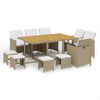 vidaXL 11 Piece Garden Dining Set with Cushions Poly Rattan Beige