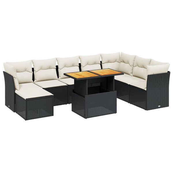 vidaXL 9 Piece Garden Sofa Set with Cushions Black Poly Rattan