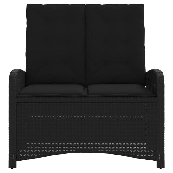 vidaXL Reclining Garden Bench with Cushions Black Poly Rattan