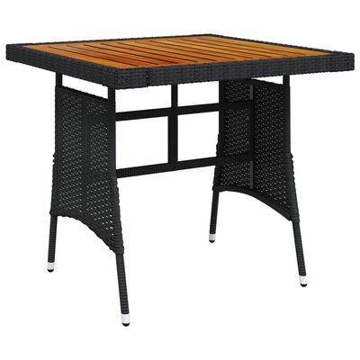 vidaXL Garden Table Black 70x70x72 cm Poly Rattan & Solid Acacia Wood