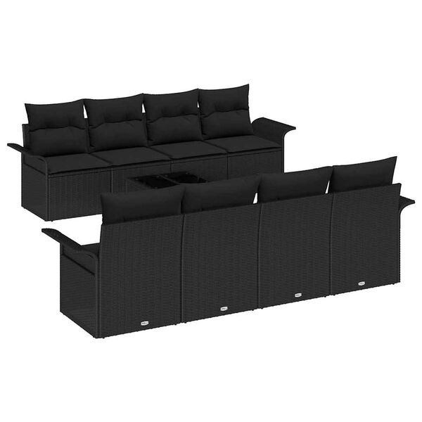 vidaXL Garden Sofa Set with Cushion 9 pcs Black Poly Rattan